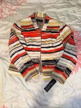 Black Label Striped Open-Front Women's Blazer in Red, Black & Cream
